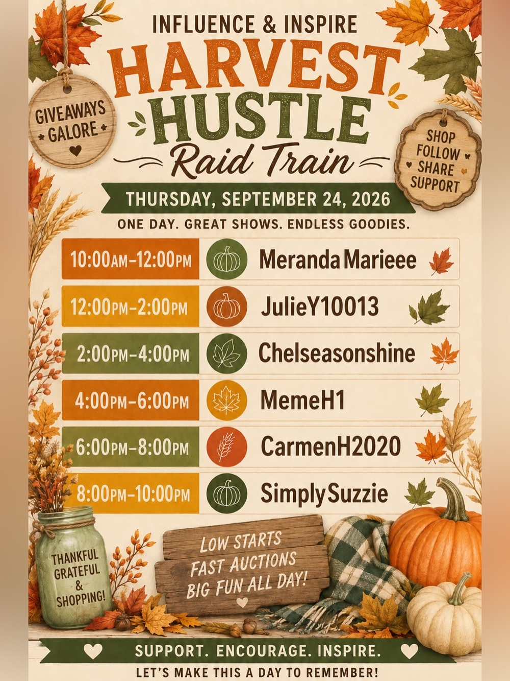 Influence & Inspire 🍁 Harvest Hustle 🍁 Raid Train!